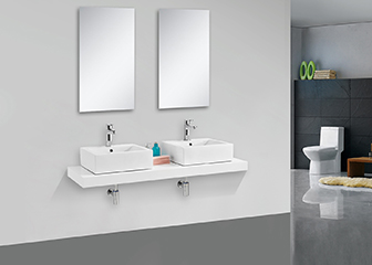 Double basin white melamine bathroom cabinets