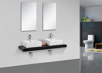 Double basin black melamine bathroom cabinets